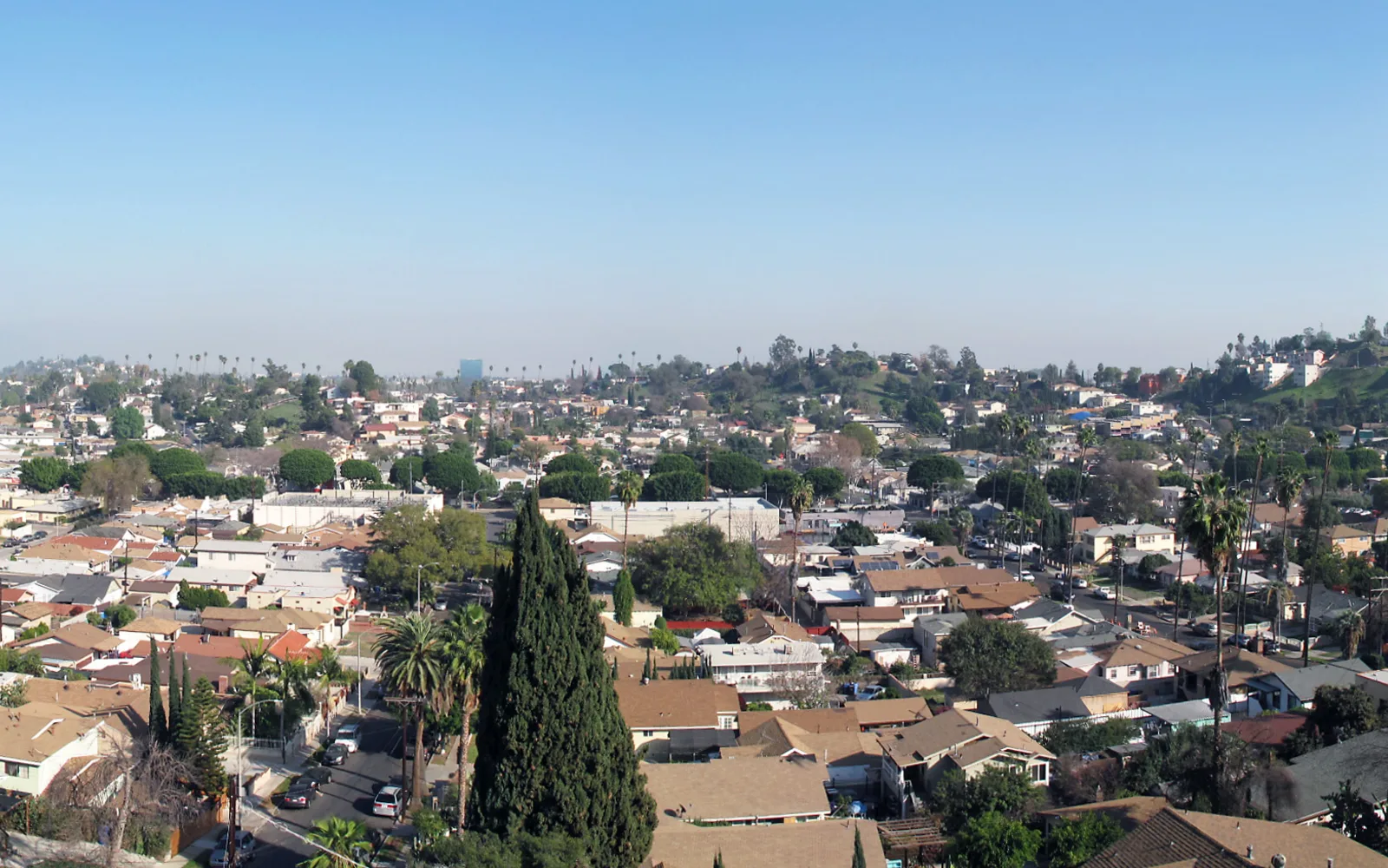 Panoramic view of the El Sereno neighborhood in Southeast Los Angeles County with Elephant Hill visible